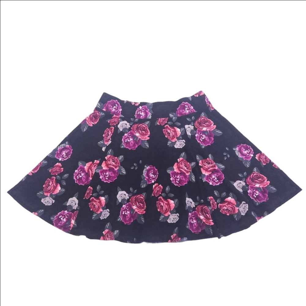 H&M Black Skirt with Pink Floral Design Size Small